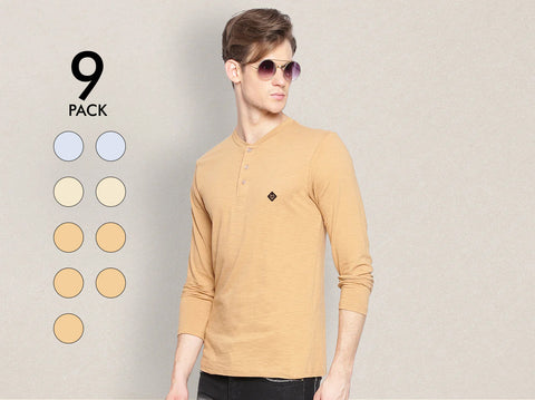 Easy 24X7 Cotton Slub Henley (Pack of 9)