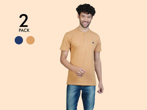 Easy 24X7 Cotton Half Sleeve Henley (Pack of 2)