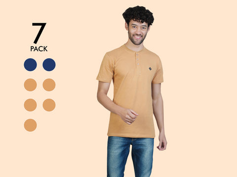 Easy 24X7 Cotton Half Sleeve Henley (Pack of 7)