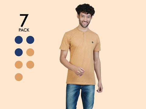 Easy 24X7 Cotton Half Sleeve Henley (Pack of 7)
