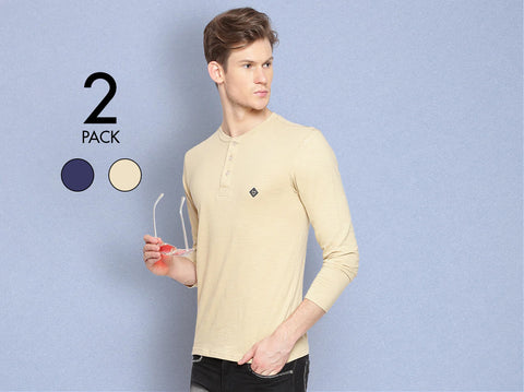 Easy 24X7 Cotton Slub Henley (Pack of 2)