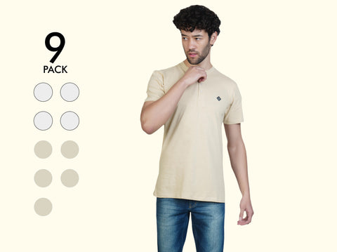 Easy 24X7 Cotton Half Sleeve Henley (Pack of 9)