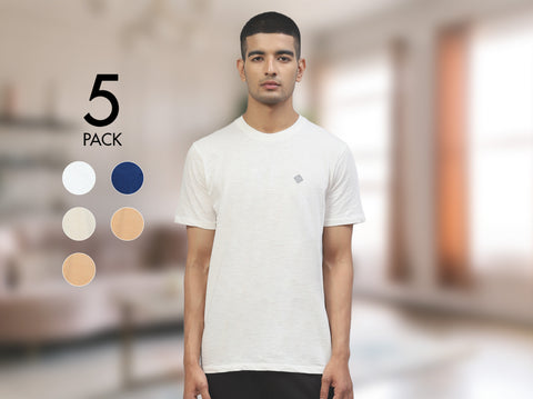 Easy 24X7 Cotton Slub T-shirt (Pack of 5)