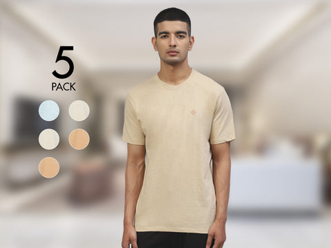 Easy 24X7 Cotton Slub T-shirt (Pack of 5)