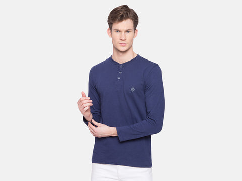 BCI Cotton slub henley t-shirt for men. Winters are coming & this fluu sleeves t-shirt for men is all you need. Get a combo of 3 & Almo-date your wardrobe.