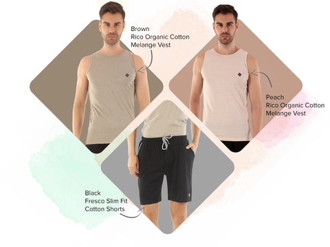 2 Rico Vests + 1 Fresco 100% BCI Cotton Shorts (Pack of 3) - Almo