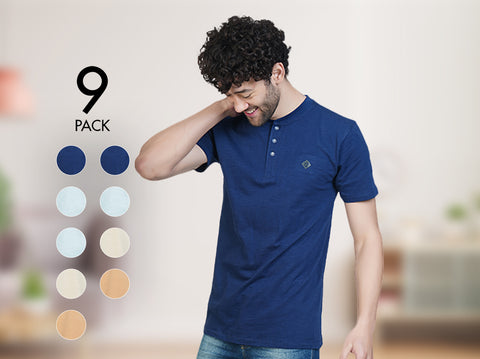 Fresco 100% BCI Cotton Half Sleeve Henley (Pack of 9) - Almo