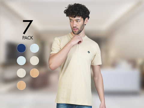 Fresco 100% BCI Cotton Half Sleeve Henley (Pack of 7) - Almo