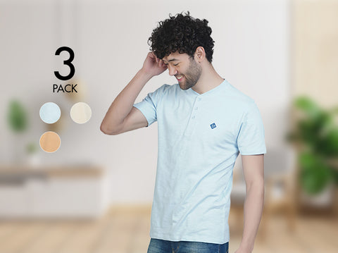 Fresco 100% BCI Cotton Half Sleeve Henley (Pack of 3) - Almo