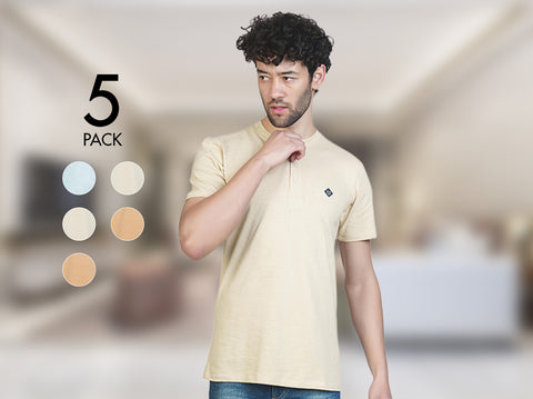 Fresco 100% BCI Cotton Half Sleeve Henley (Pack of 5) - Almo