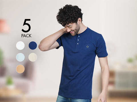 Fresco 100% BCI Cotton Half Sleeve Henley (Pack of 5) - Almo