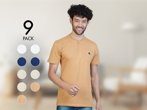 Fresco 100% BCI Cotton Half Sleeve Henley (Pack of 9) - Almo