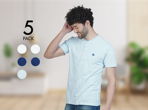 Fresco 100% BCI Cotton Half Sleeve Henley (Pack of 5) - Almo