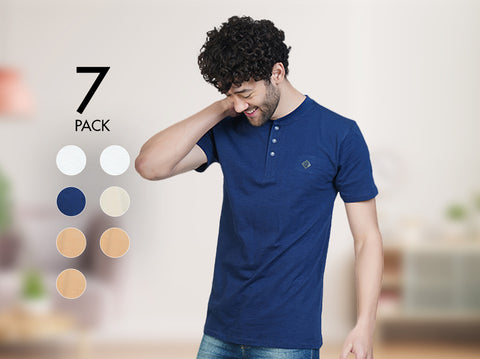Fresco 100% BCI Cotton Half Sleeve Henley (Pack of 7) - Almo
