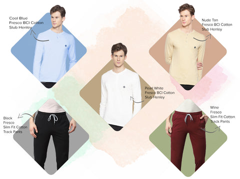 3 100% BCI Cotton Slub Henleys + 2 Fresco 100% BCI Cotton Track Pants (Pack of 5) - Almo