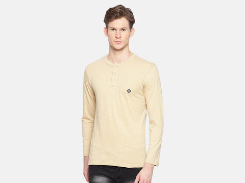 BCI Cotton slub henley t-shirt for men. Winters are coming & this fluu sleeves t-shirt for men is all you need. Get a combo of 3 & Almo-date your wardrobe.