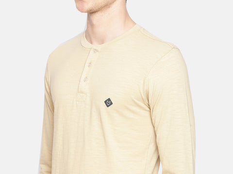 BCI Cotton slub henley t-shirt for men. Winters are coming & this fluu sleeves t-shirt for men is all you need. Get a combo of 3 & Almo-date your wardrobe.